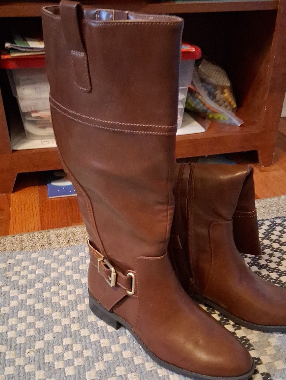 St. John's Bay Brown Mid-Calf Buckle Heeled Boots